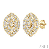 1/5 ctw Double Halo Marquise Shape Petite Round Cut Diamond Fashion Stud Earring in 10K Yellow Gold
